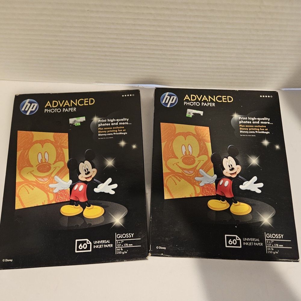 Two! HP Advanced 5x7 Photo Paper 60 Sheets Glossy Inkjet Q8690A Disney Cover New